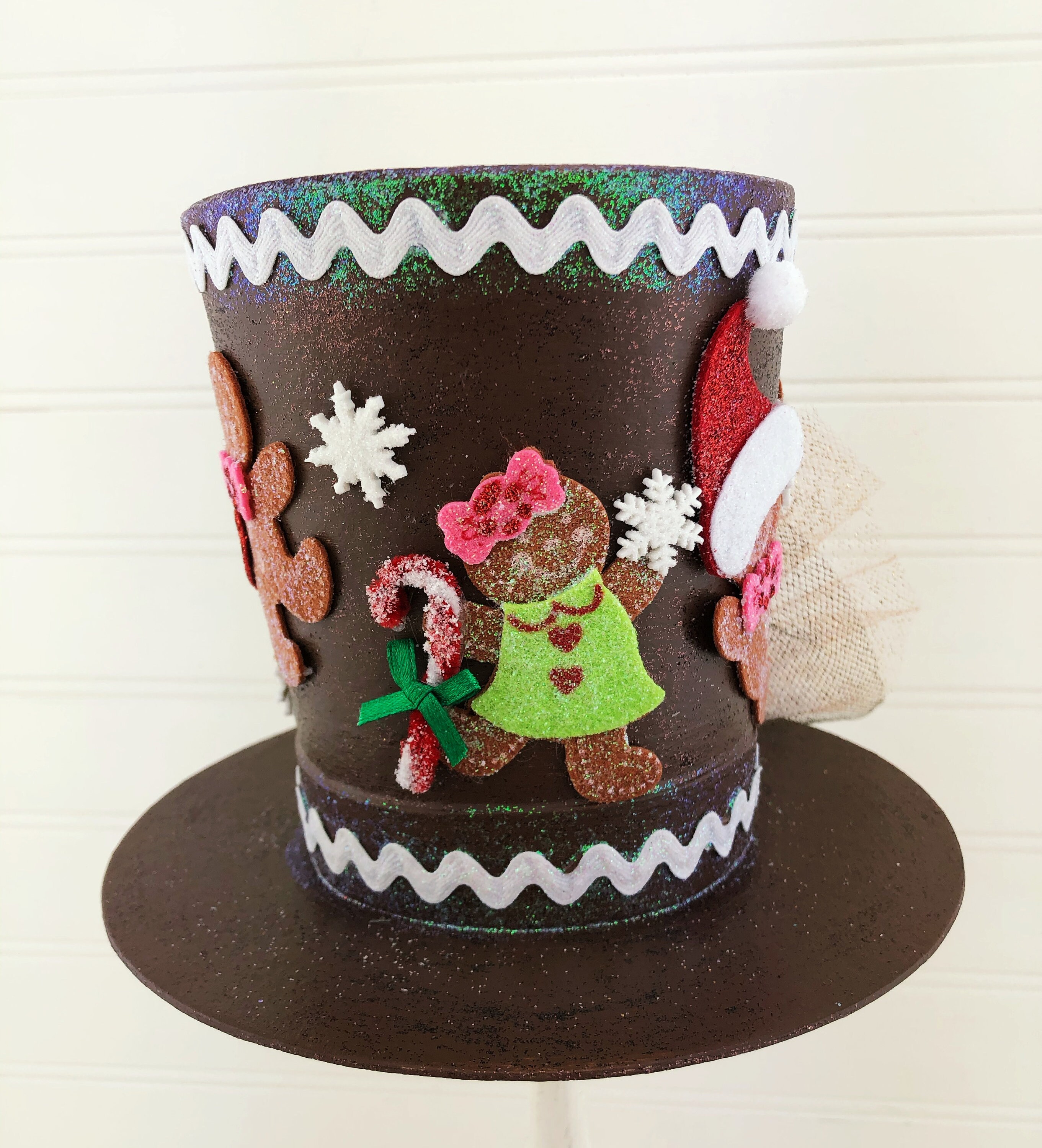 Christmas Decor Top Hat Tree Topper Brown With Gingerbread & Etsy