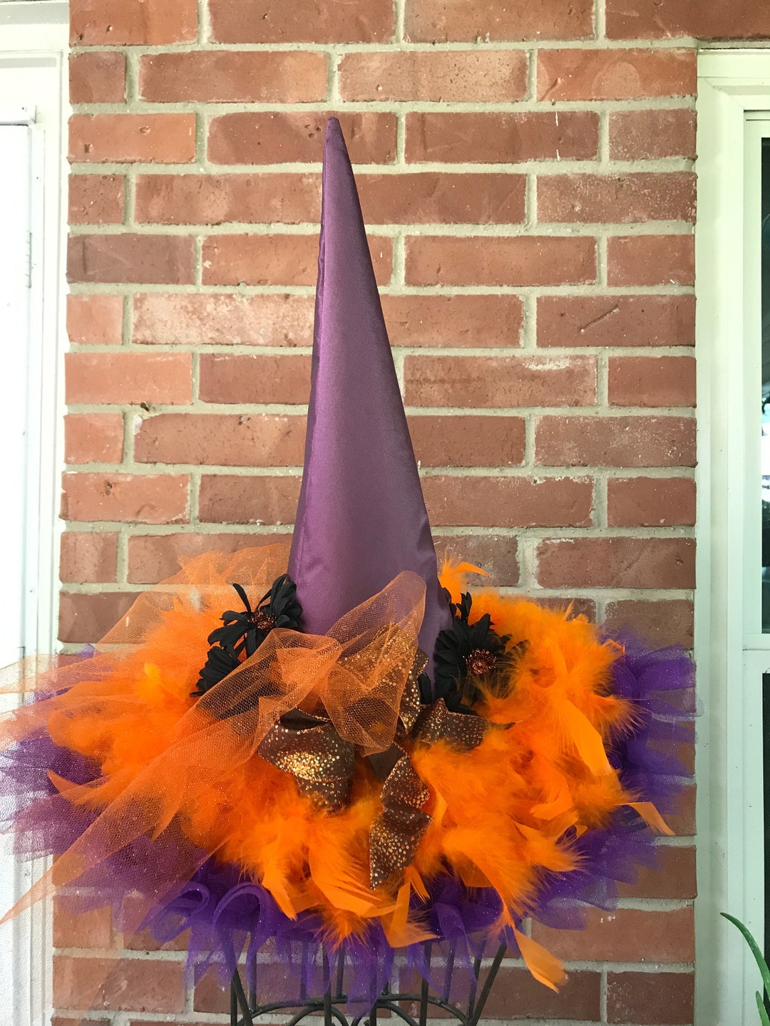 Purple Witch Hat: Halloween Costume With Orange Boa & Black  display picture 3