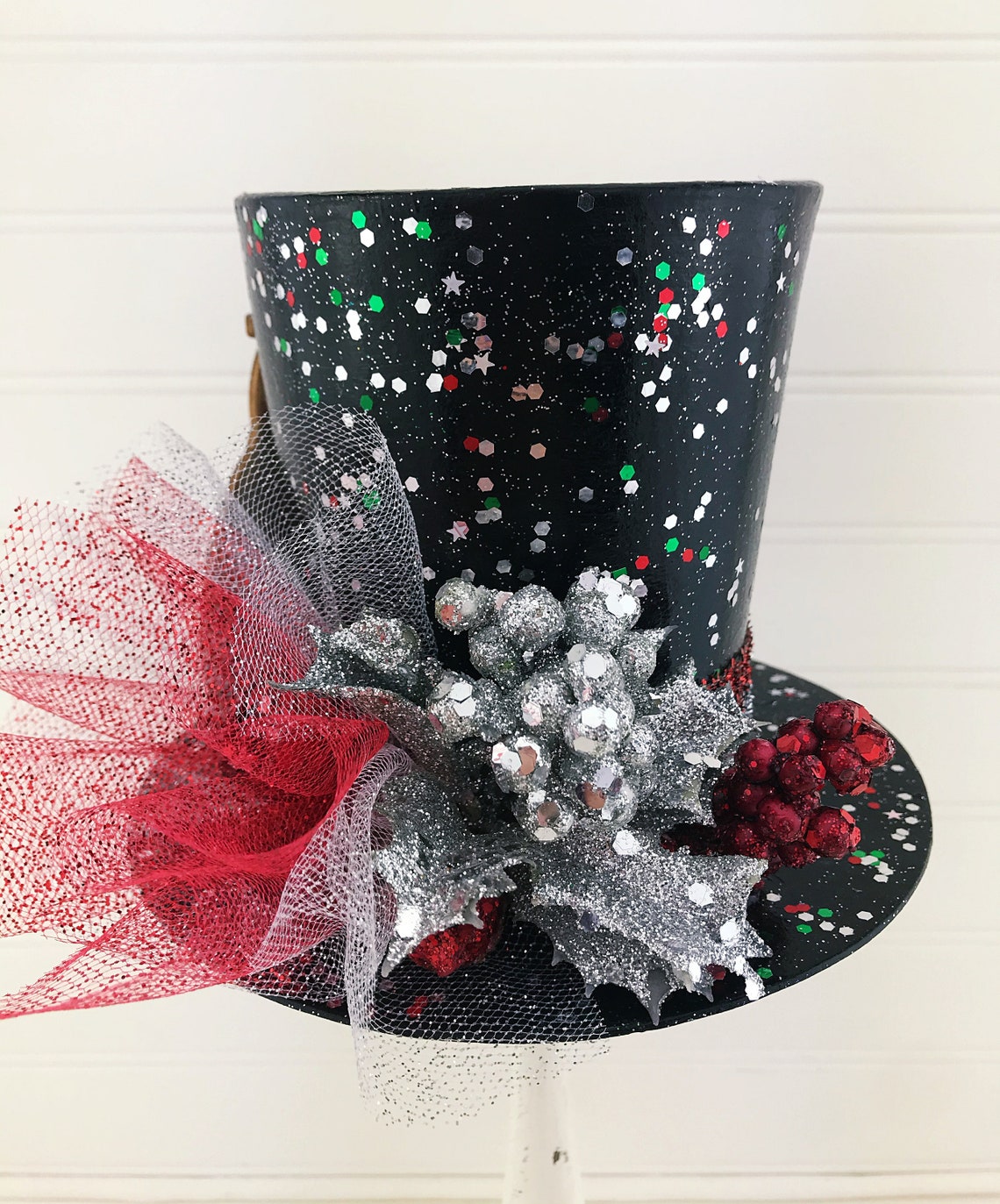 Christmas Decor Top Hat Tree Topper Black with Snowman & Etsy