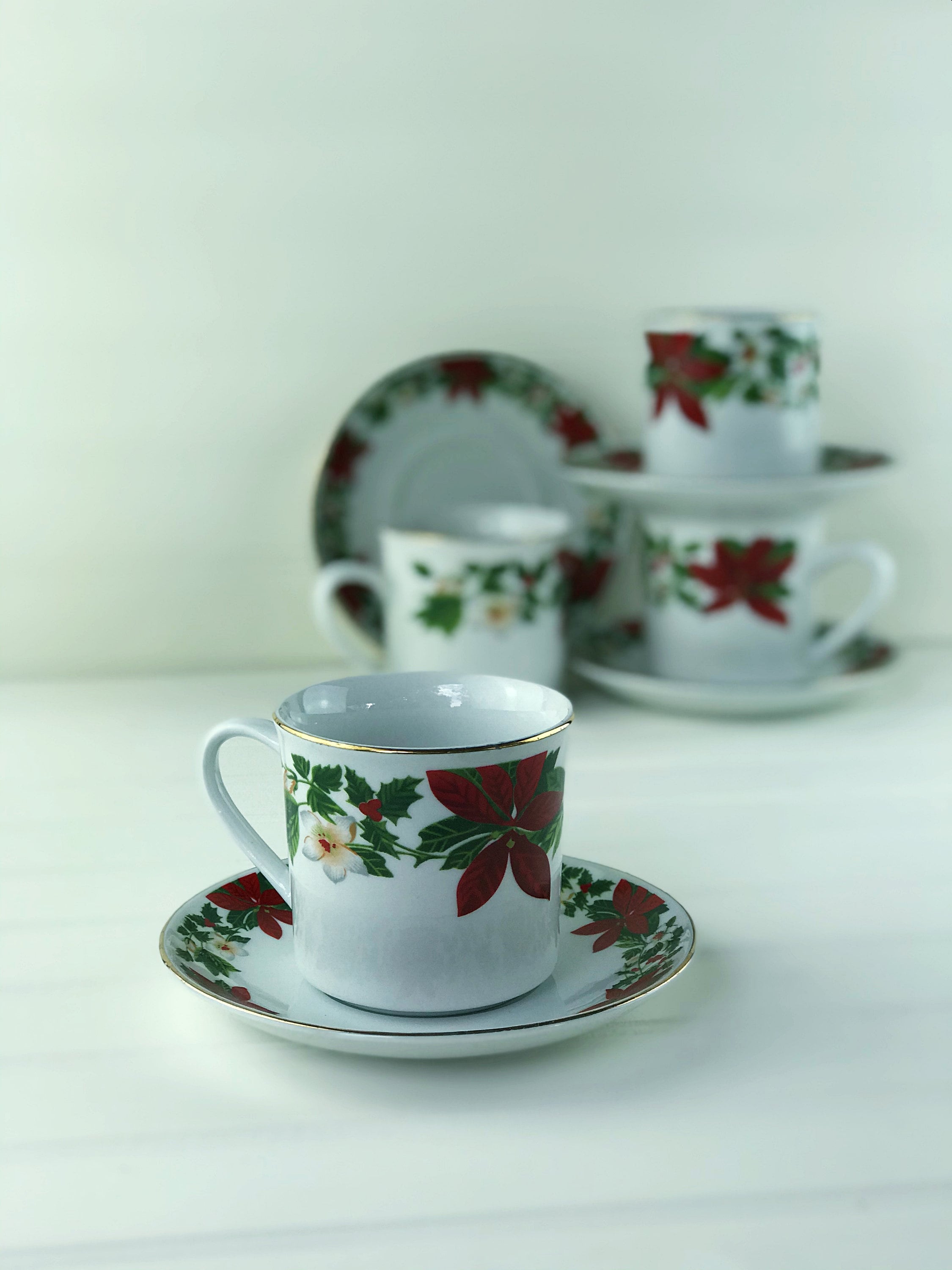 Christmas Decor Vintage Gibson Poinsettias & Holly Tea Cups Etsy