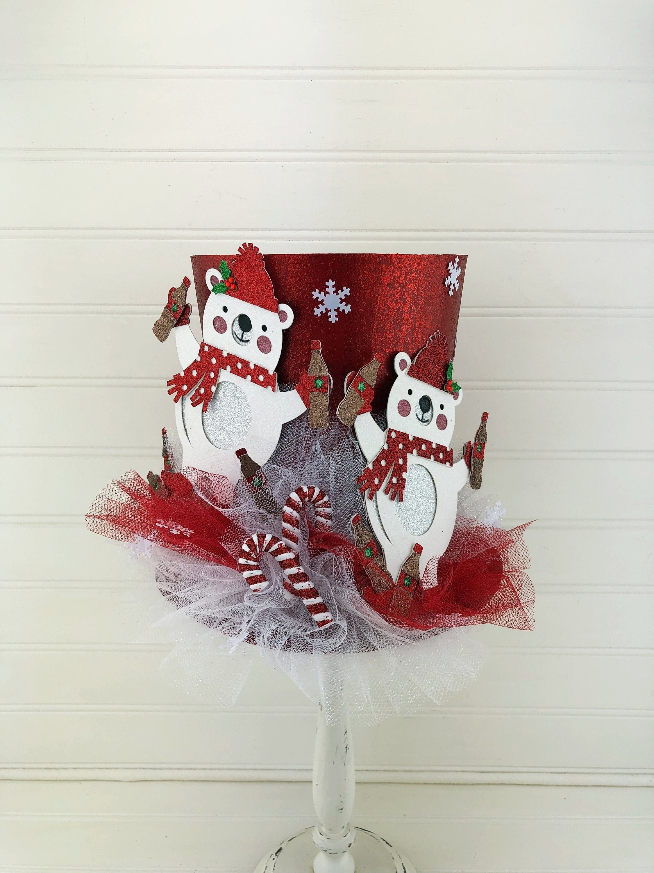 Christmas Decor Top Hat Tree Topper Red 