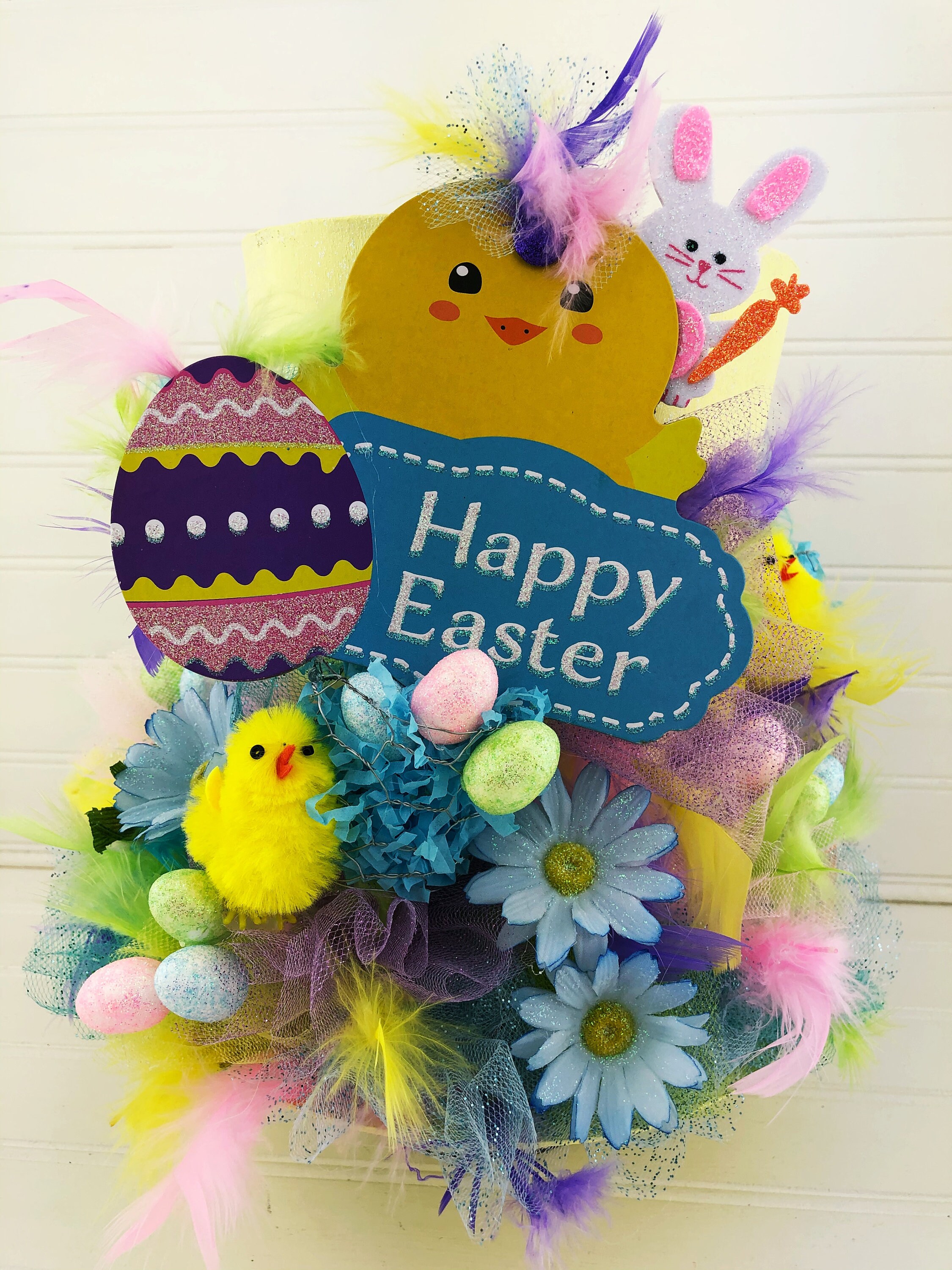 Easter Decor LARGE Top Hat Tree Topper Yellow with Chicks & Etsy