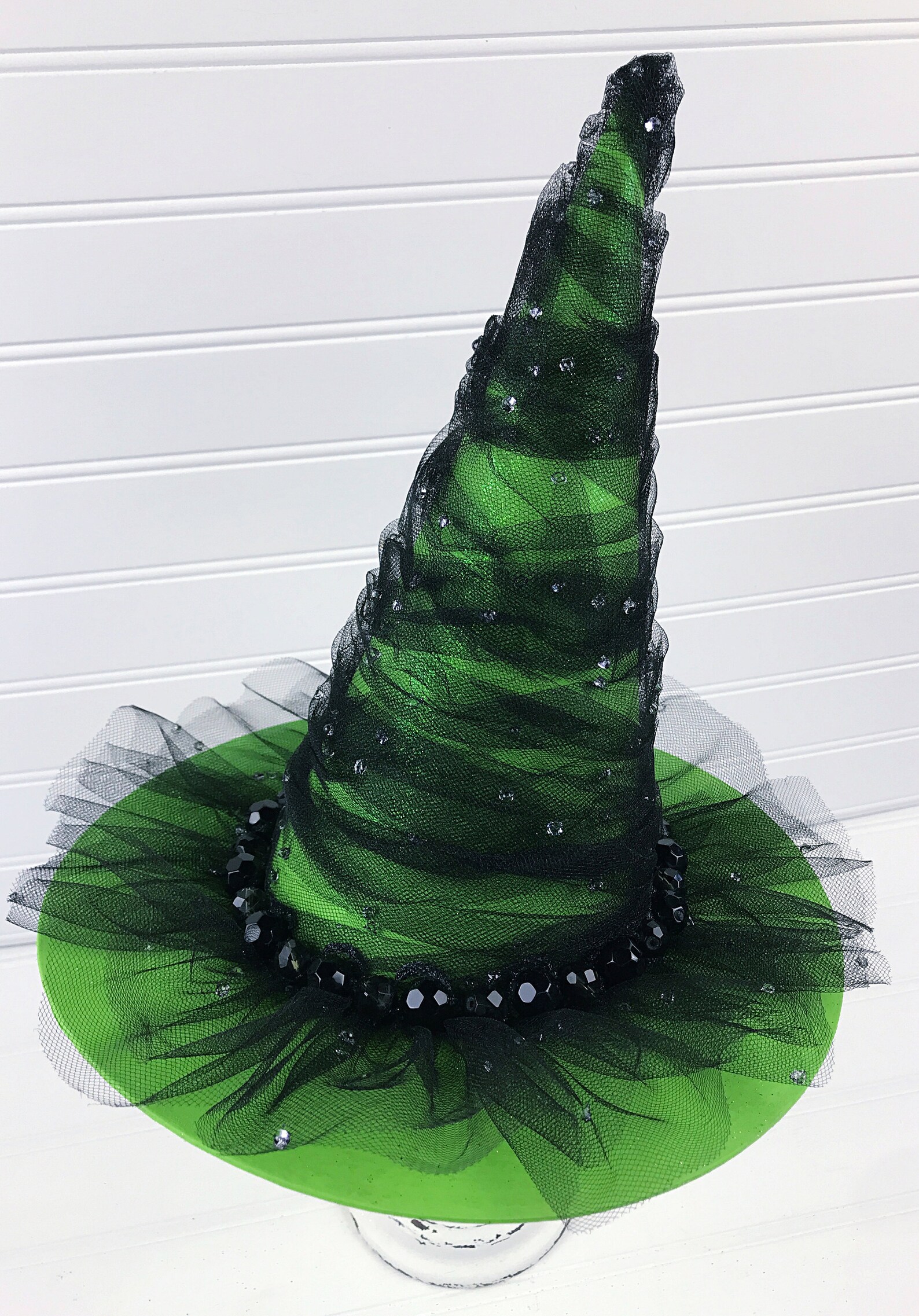 Halloween Decor LARGE Slanted Witch Hat with Tulle & Glass Etsy