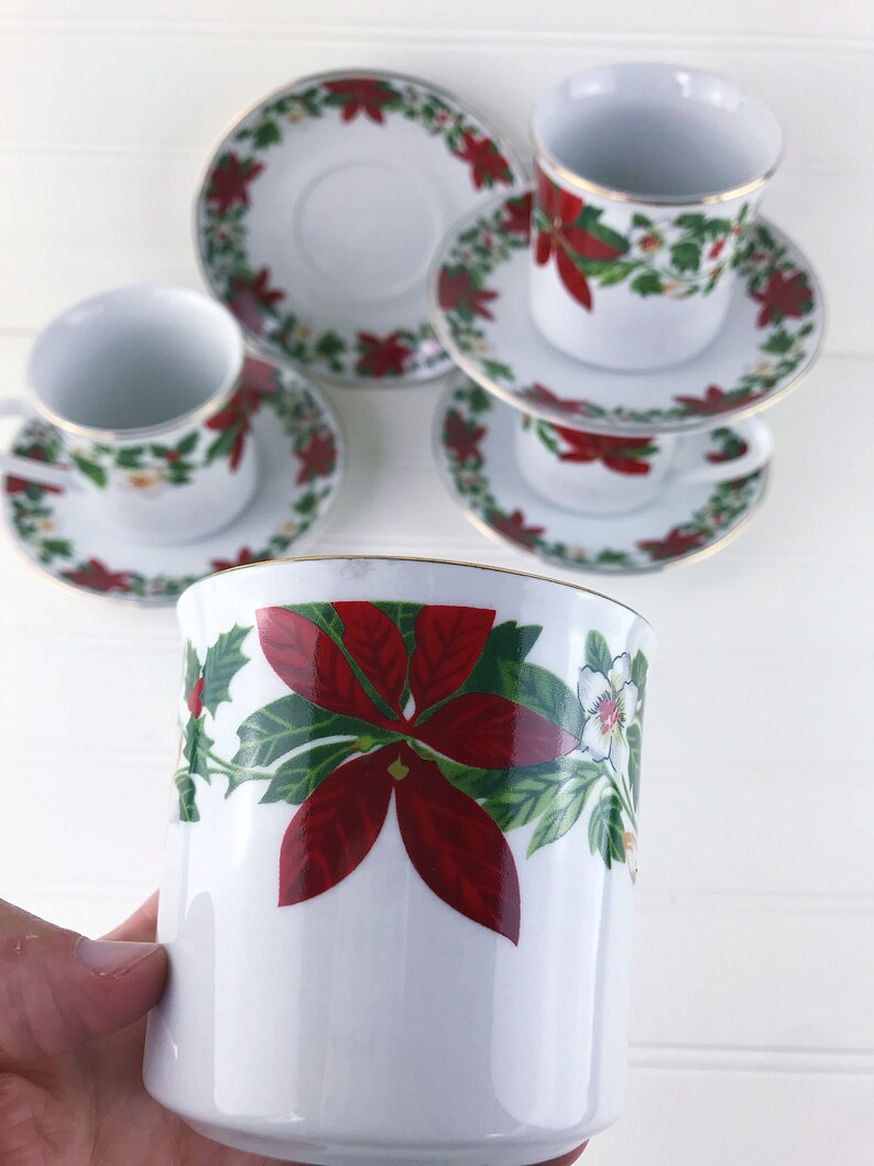 Christmas Decor Vintage Gibson Poinsettias & Holly Tea Cups Etsy