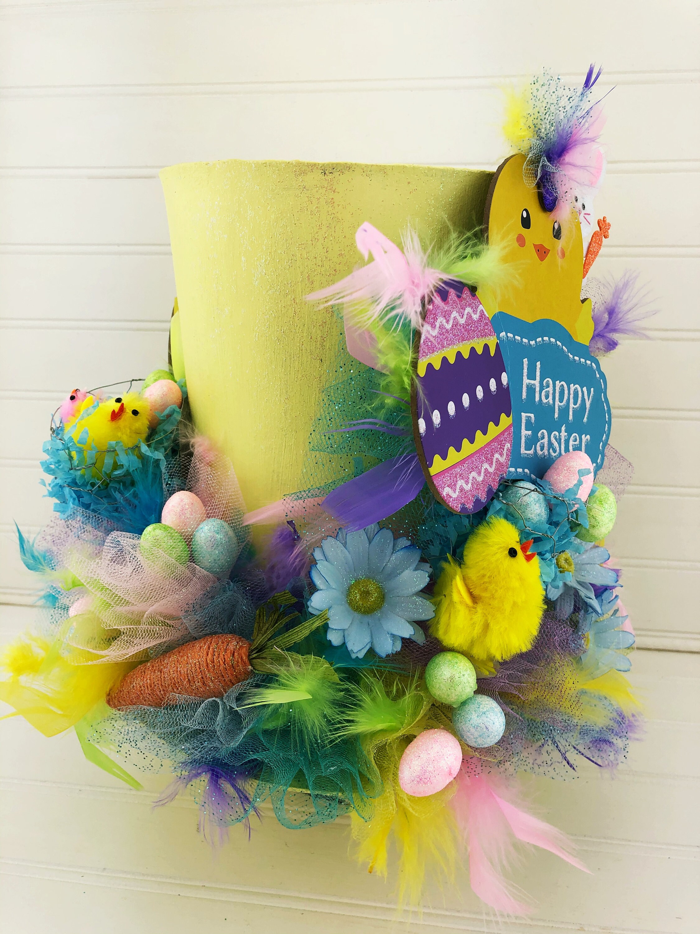 Easter Decor LARGE Top Hat Tree Topper Yellow with Chicks & Etsy
