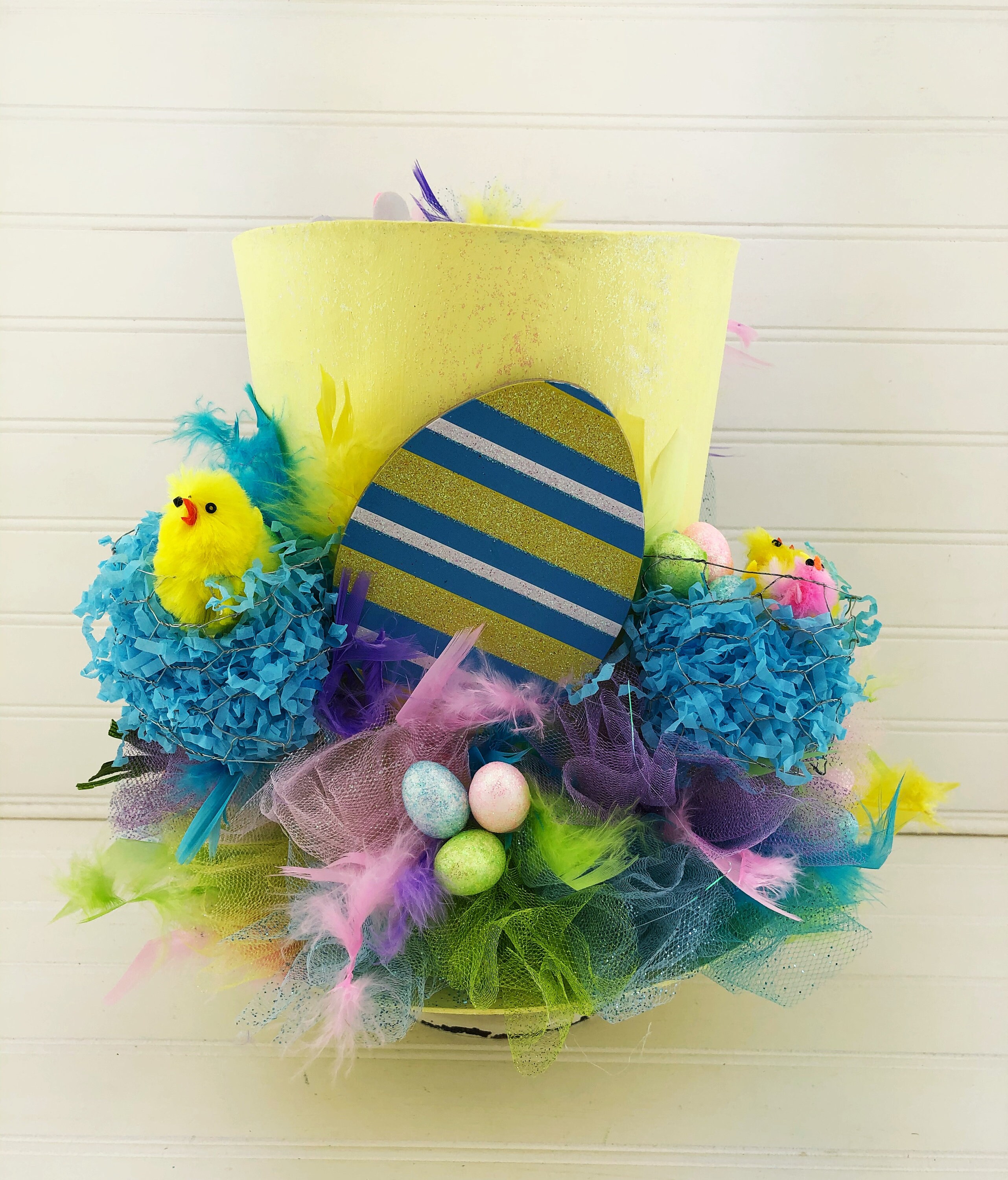 Easter Decor LARGE Top Hat Tree Topper Yellow with Chicks & Etsy