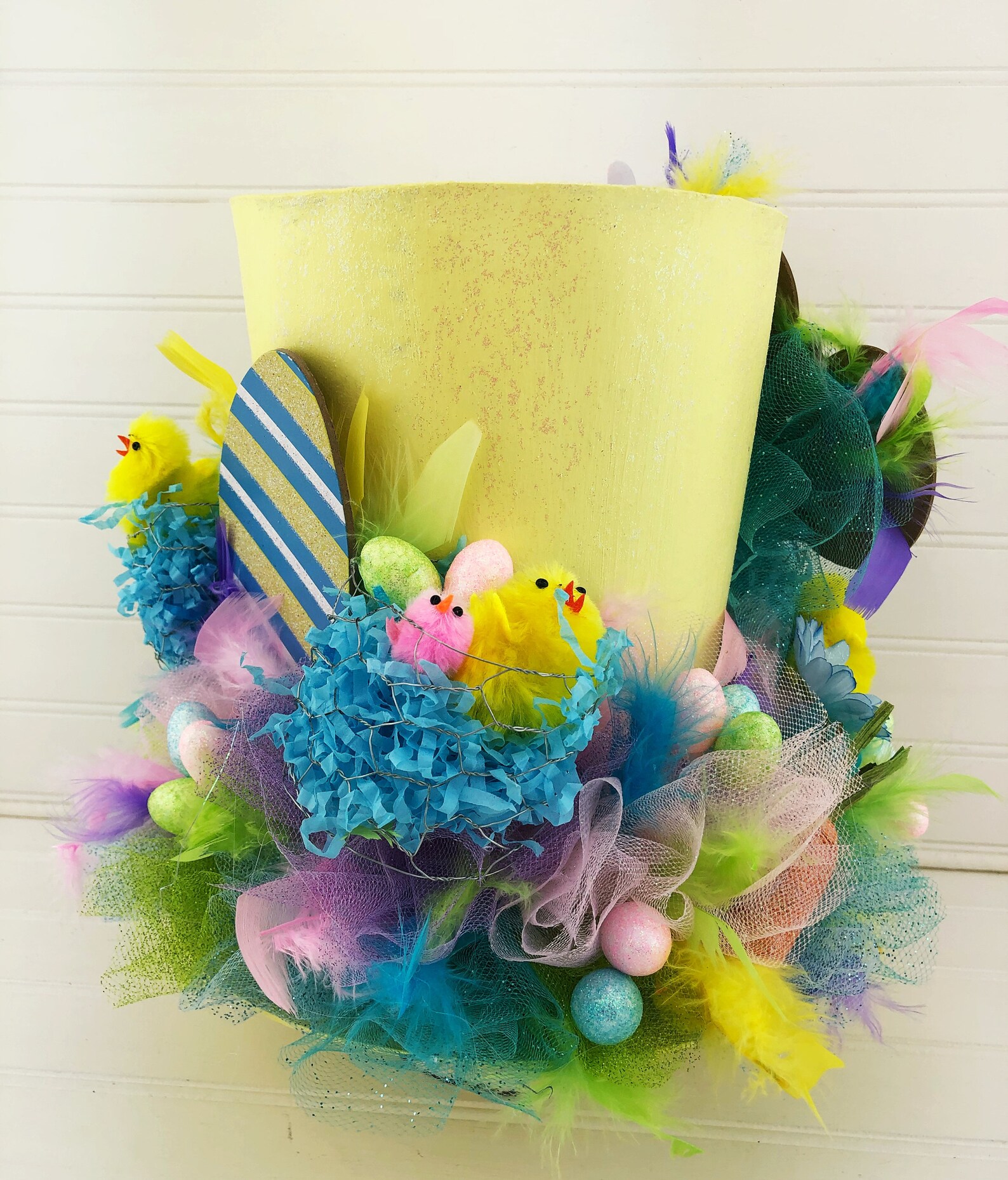 Easter Decor LARGE Top Hat Tree Topper Yellow with Chicks & Etsy