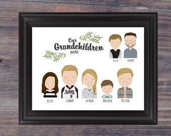 Custom miniature portrait drawing grandparents