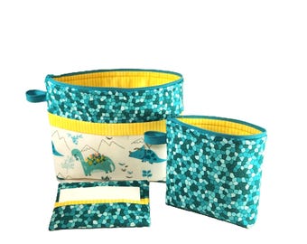 Dinosaur Zipper Bag Set: Handmade Cotton Organizer for Diaper Bag