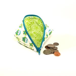 Owl Zipper Pouch: Turquoise and Green Coin Bag