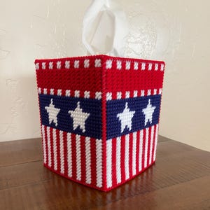 Flag inspired red, white and blue tissue box cover