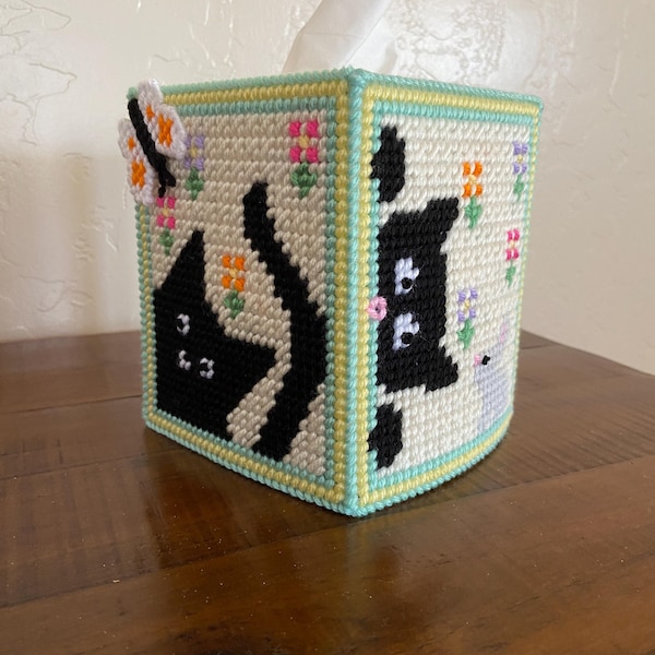 Peek-a-boo cat and butterflies tissue box cover