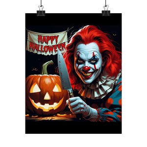 怖いピエロのマットポスター：不気味なハロウィーンホラープリント