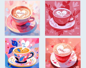 Valentine Lattes Printable Art for Valentines, Coffee Art, Wall Art, Cards, Clipart, Scrapbooking, Collage, DIY, gift for her