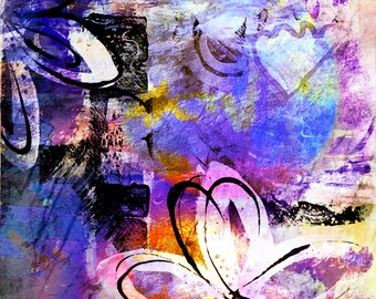 Purple, Pink, Gold Abstract Painting with Flowers Printable Wall Art, 5 Paintings, for Poster, Cards, Clipart, Scrapbooking, Collage, gifts