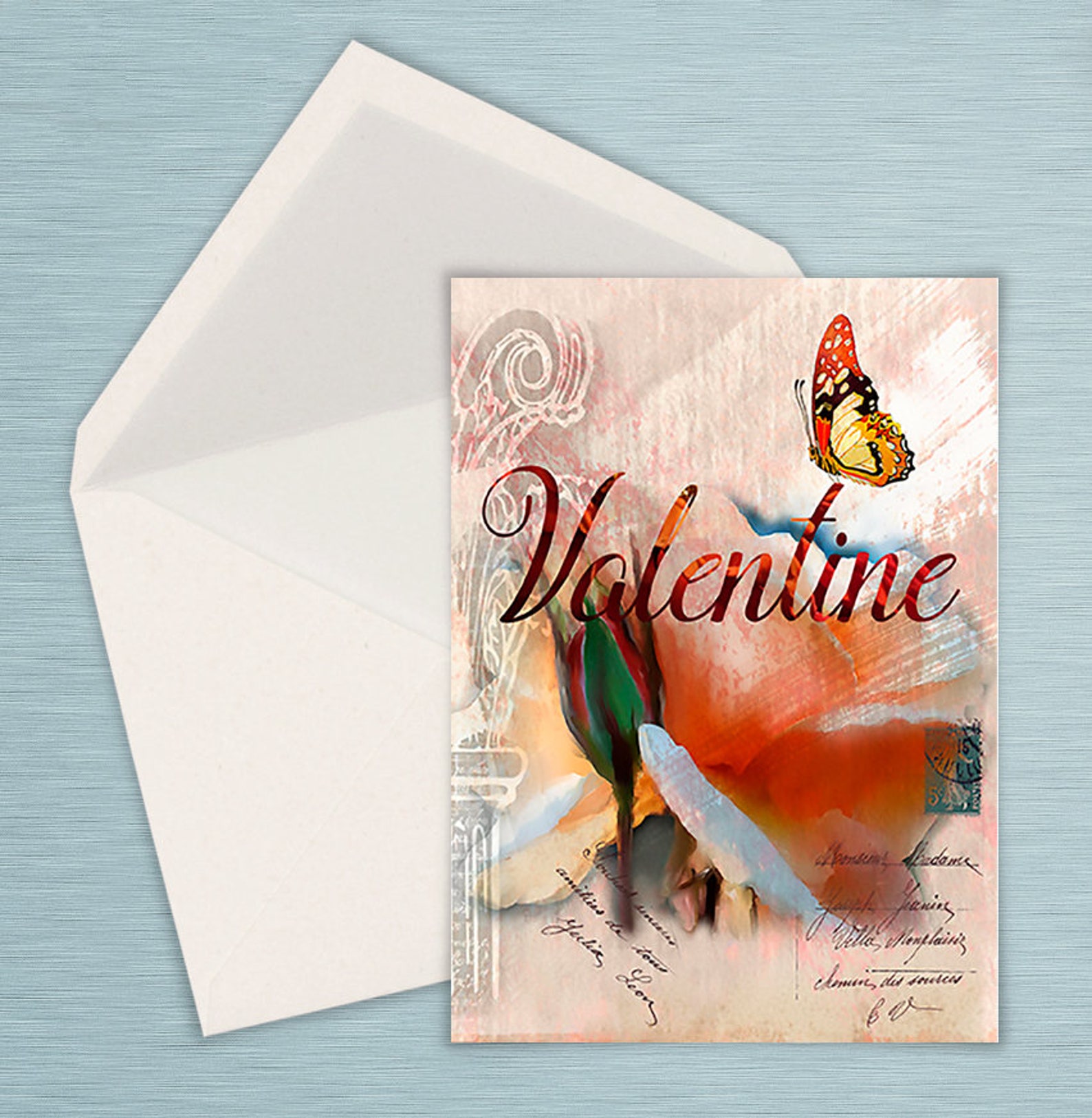 Butterfly &amp; Rose Valentine-printable Valentine for Cards, Scrapbooking ...