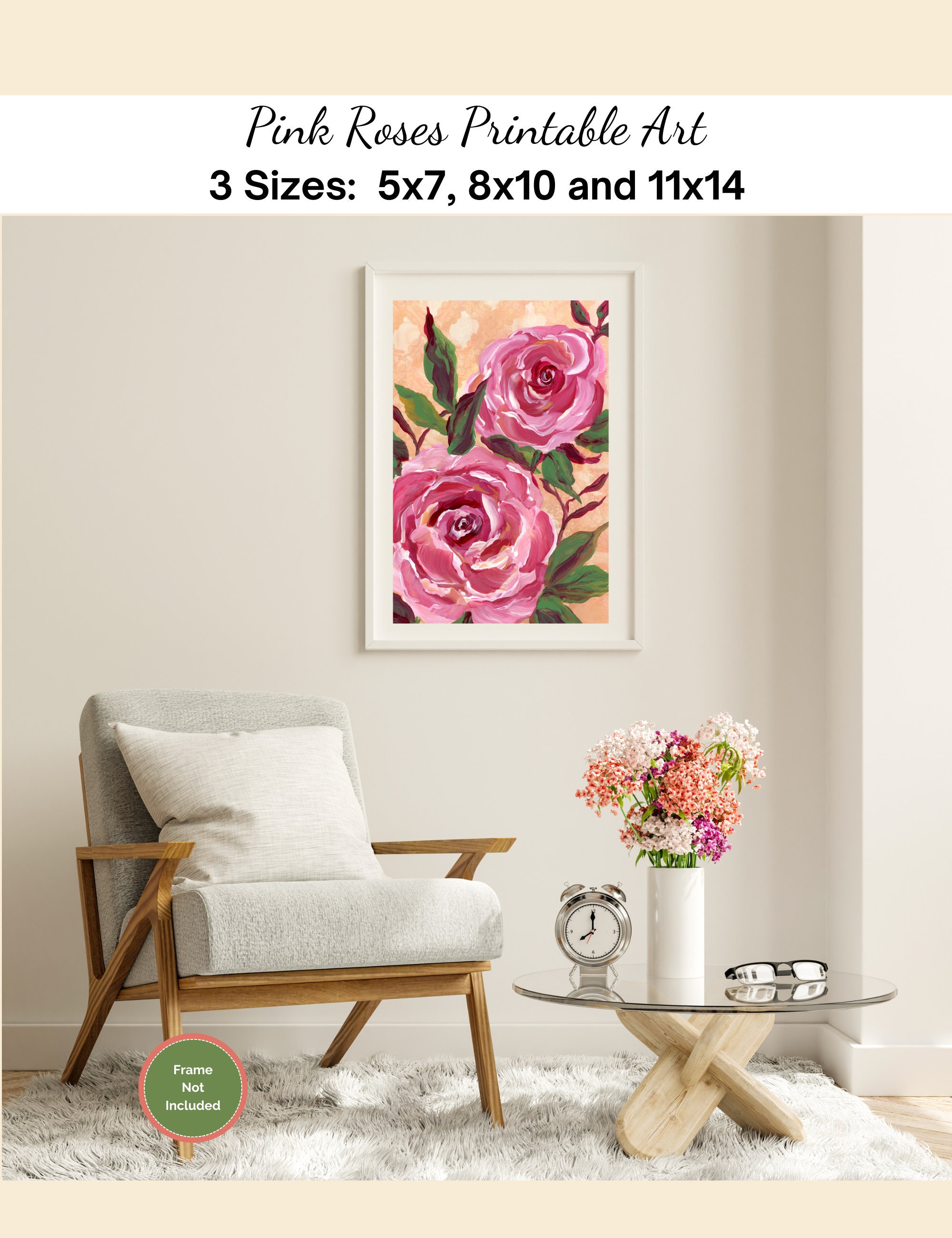 Pink Roses Printable Painting for Wall Art Home Decor - Etsy