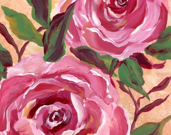 Pink Roses Printable Painting for Wall Art, Home Decor, Poster, Cards, Clipart, Scrapbooking, Collage, DIY, gift for her