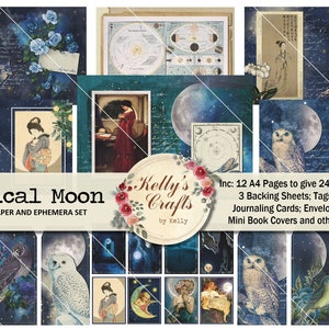 Mystisches Mond Journal digitaler Download, Mond Printables, spirituelles Junk Journal Printable Kit, mystische Journal Seiten, Mond Journal Seiten
