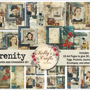 Serenity Vintage Journal Digitals, Grungy Junk Journal Papers en Ephemera, Collage, Renaissance Geïnspireerd, Blauwe Afdrukbare Junk Journal Kit