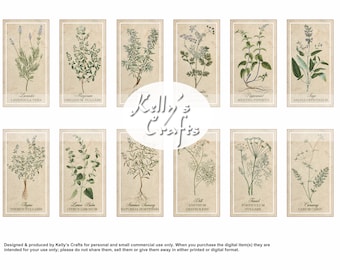 Vintage Inspired Herb Tea Cards: Botanical Art (Digital Download)