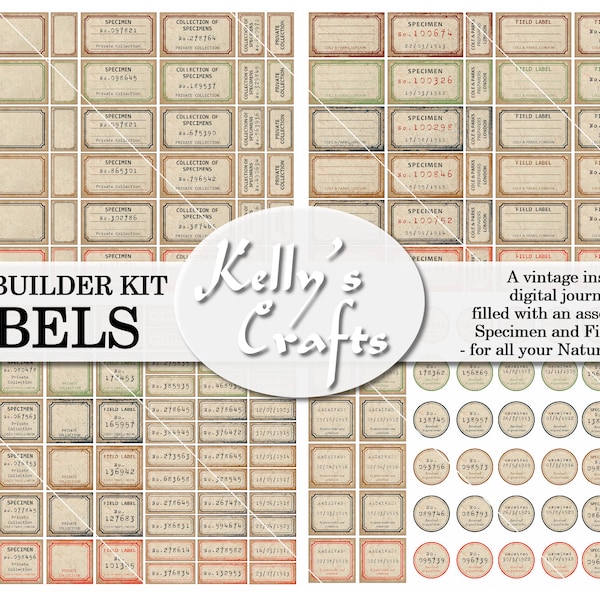 Vintage Field en Specimen Labels - geschikt voor gebruik met op natuur en wetenschap gebaseerde tijdschriften - gebruik op pagina's voor interesse of voeg toe aan collages.