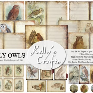 Vintage Owls Digital Junk Journal Kit: Nature Printable Papers (PDF)