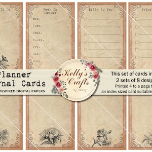 Planner Journal Cards - 2 sets van 8 indexformaat journalingkaarten, Floral Journal Cards, Printable Journal Cards, Junk Journal Ephemera