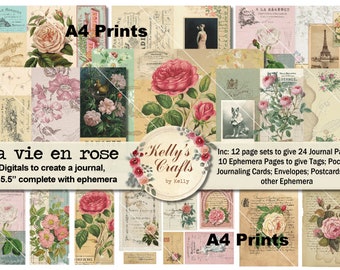 Kit de diario de rosas francesas desgastadas: Papeles de collage vintage (PDF)