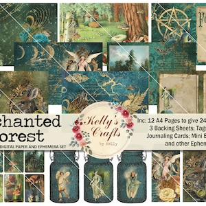 Fantasy Journal Kit, Enchanted Forest Digitals, Fairy Printables, Grungy Junk Journal Printables, Forest Journal Printable Kit, Fairies