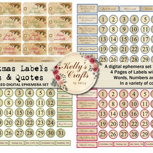 Vintage Christmas Labels: Quotes, Words, Numbers (Digital Download)