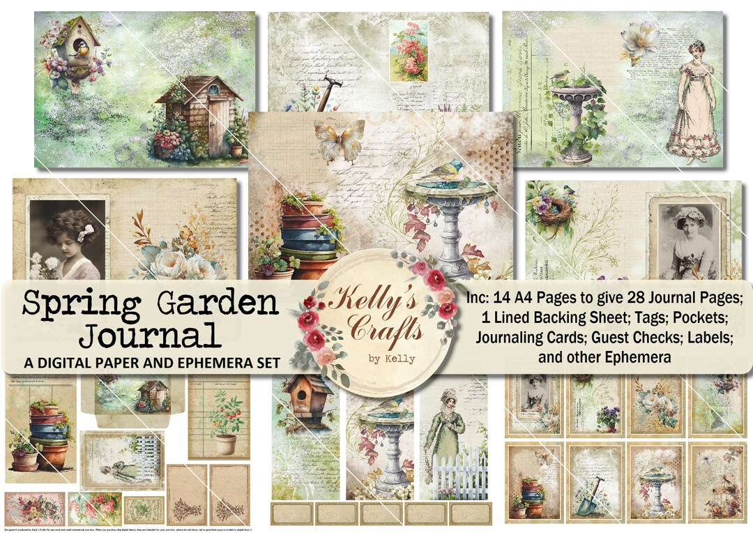 Spring Garden Journal Printable Papers and Ephemera, Vintage Gardening ...
