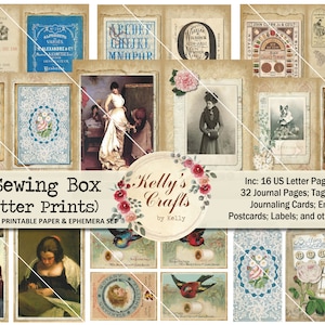 The Sewing Box Journal Kit, US LETTER Sewing Journal Pages and Ephemera to print and create a Sewing and Needlework Handmade Journal, PDF