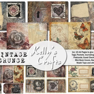 Vintage Grunge Journal Kit: Roses, Butterflies, Clocks (PDF)