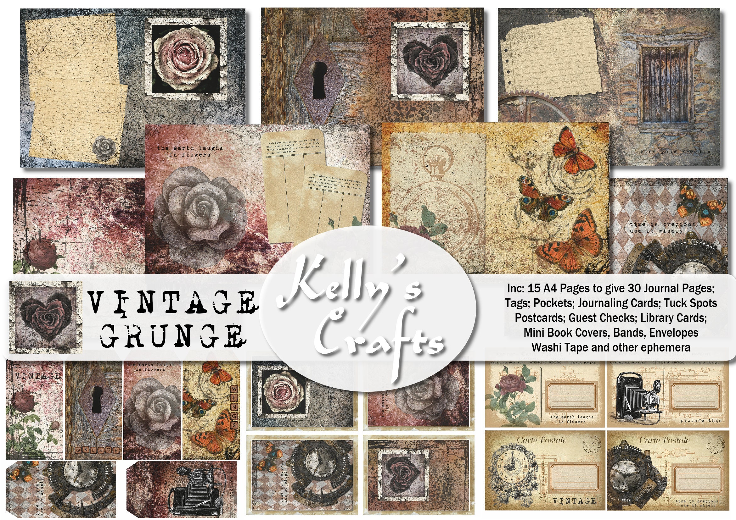 Products :: Library Pockets from Vintage Book Pages, Junk Journal Ephemera  Kit, Handmade