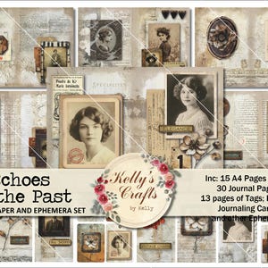 Vintage Journal Digitals, Echoes of the Past, Papéis de diário sujos e itens efêmeros, Colagem, Fotografias vintage, imprimíveis de diário
