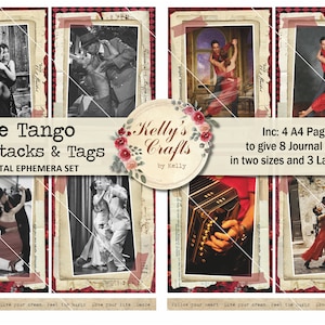 El Tango, Tarjetas de Diario Imprimibles, Etiquetas Imprimibles, Efímera de Danza Digital, Efímera Imprimible, Scrapbooking, Tarjetas de Diario en Capas de Tango