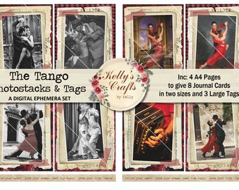 The Tango, Printable Journal Cards, Printable Tags, Digital Dance Ephemera, Printable Ephemera, Scrapbooking, Tango Layered Journal Cards