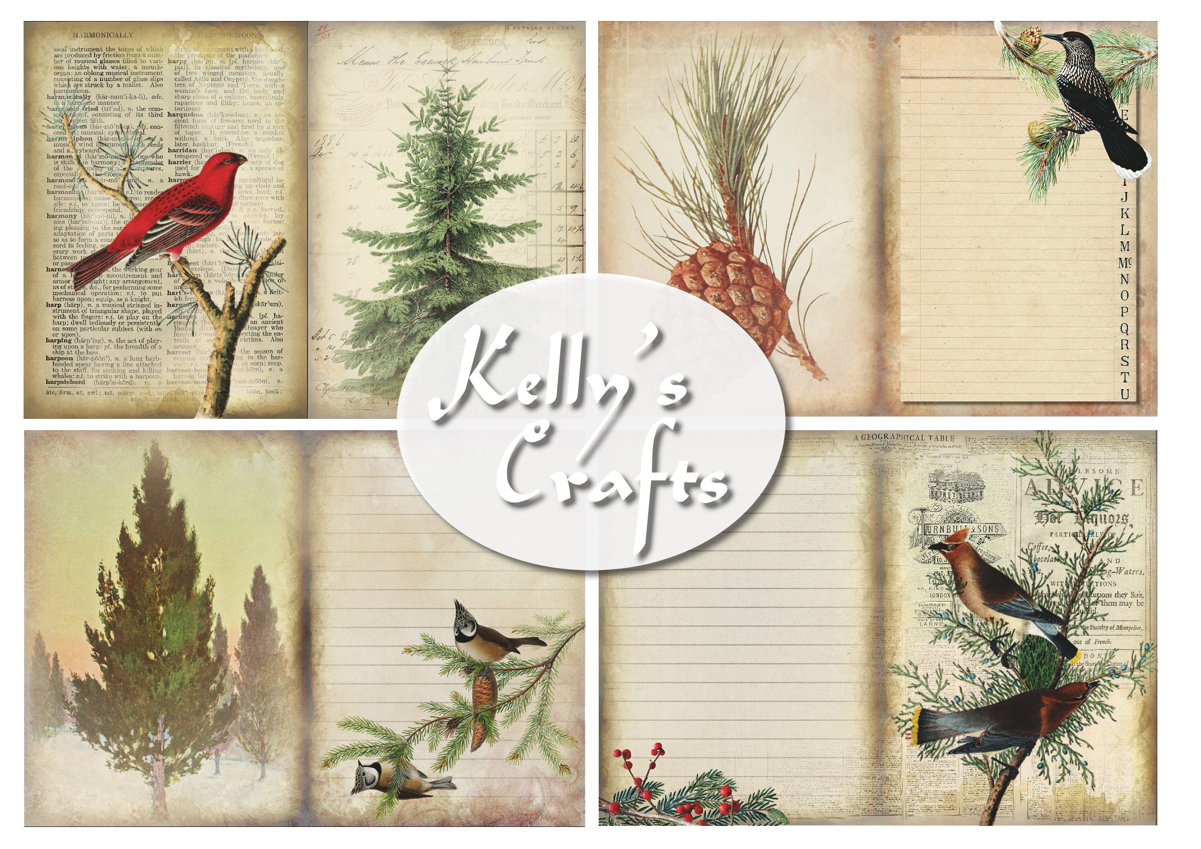 冬の鳥デジタルジャンクジャーナルキット：ヴィンテージクリスマス