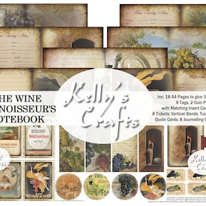 Wijnliefhebbers Junk Journal Pagina's en Ephemera, Vintage Geïnspireerde Digitale Kit, PDF, Collage, Wijn Scrapbooking Elementen