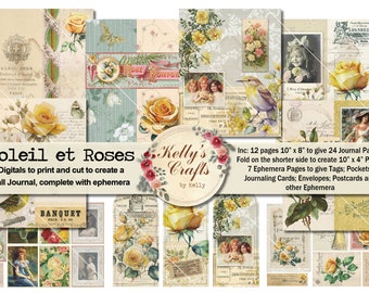 Kit imprimible de diario vintage de rosas: efímeras francesas (PDF)