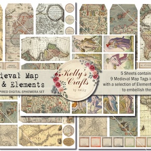 Medieval Maps - Tags, Elements and Embellishments to create a variety of layered tags for your vintage and medieval journals