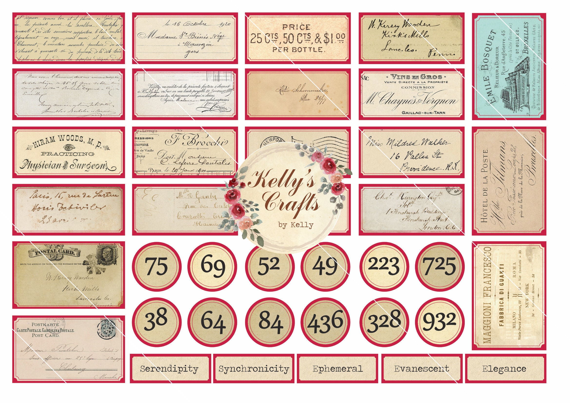 Vintage Script Labels: Collage & Journal Ephemera (PDF Download) - Etsy