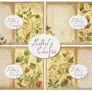 May include: Four vintage-style printable journal pages with floral illustrations and the text "Kelly's Crafts" on each page.