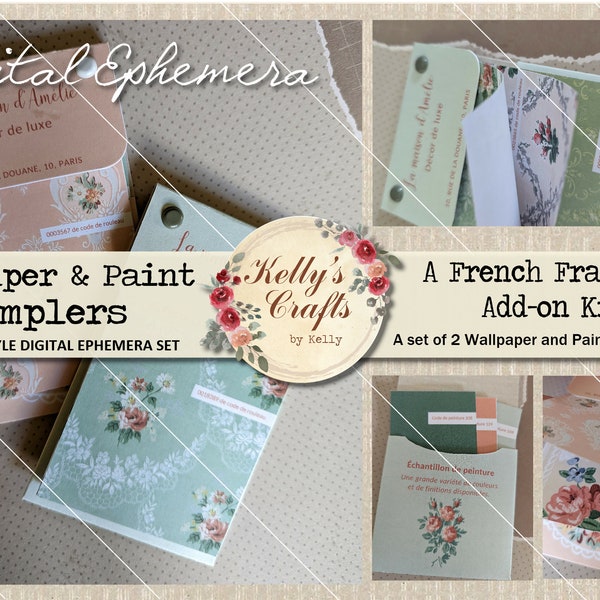 2 Vintage Style Sampler Cards, Wallpaper Sample Cards, Paint Chip Display Cards, Digital Ephemera, French Ephemera, Junk Journal Ephemera