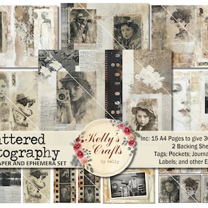 Numériques vintage de journal de photographie en lambeaux, papiers de journal sale et éphémères, collage, imprimables de journal de photographies vintage