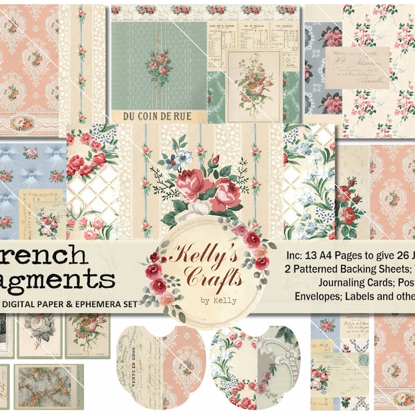 Vintage Floral Printable Journal Kit, French Fragments - Vintage Wallpaper Junk Journal Kit, French Junk Journal Printables, Collage Pages