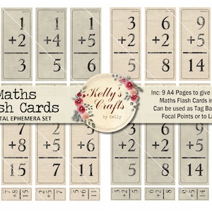 Tarjetas flash de matemáticas, Descarga digital, Efímera de diario imprimible, PDF, Efímera vintage, Efímera de diario basura,