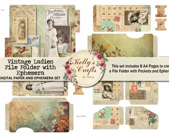 Vintage Ladies Ephemera File Folder: Digital Journal Kit (PDF)
