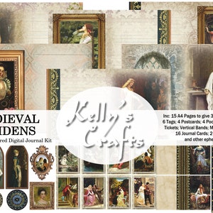 Medieval Journal Kit, &#39;Medieval Maidens&#39;, Medieval Junk Journal Kit, Medieval Papers, Medieval Journal Printable Papers, Collage